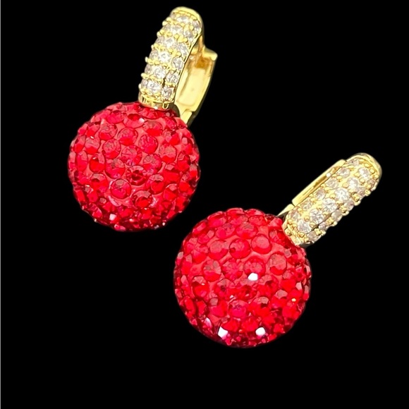 Red Christmas earrings gold plated paved clear CZ - Picture 4 of 8